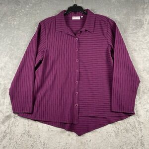 Habitat Top Womens Sz XL Purple Striped Crinkle Textured Collared Button Artsy